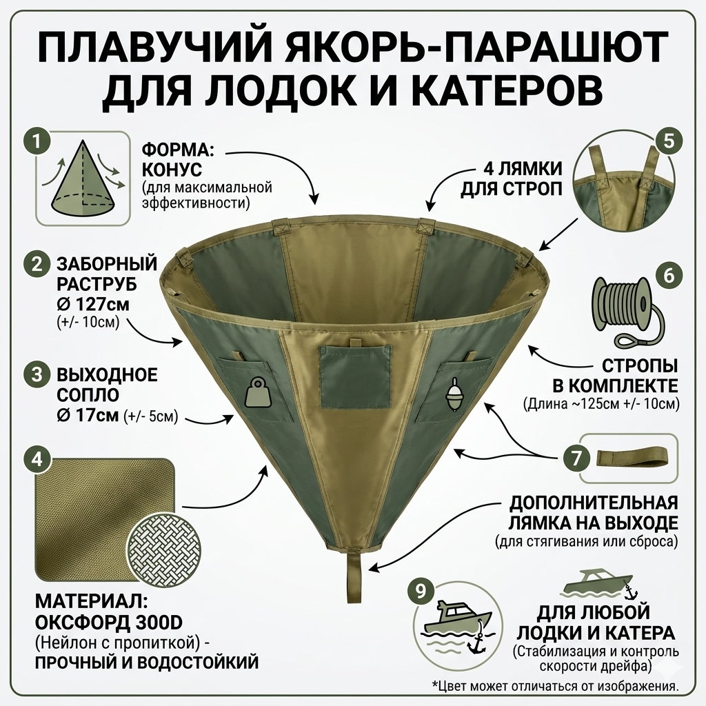 Увеличить фото: Якорь парашют оснастка для рыбалки с лодки или катера