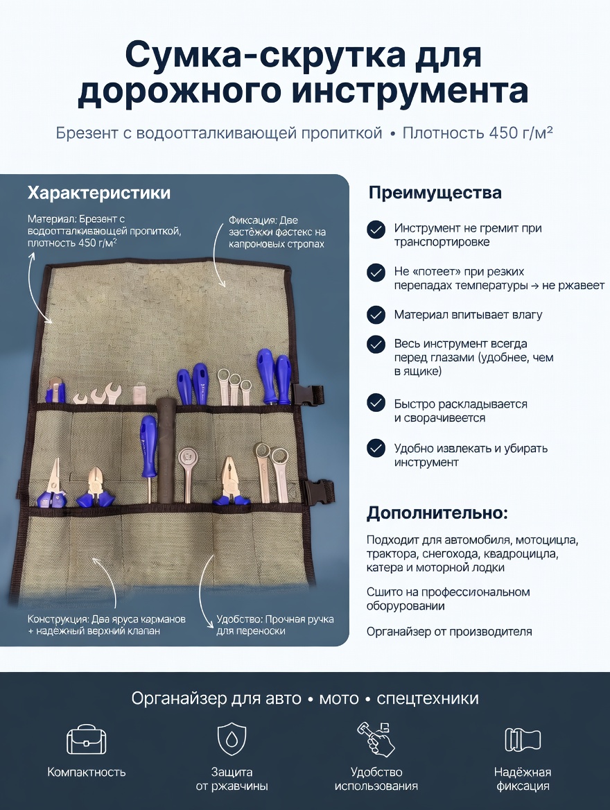 Увеличить фото: Сумка скрутка для инструмента органайзер автомобильный